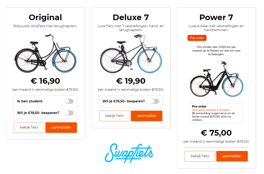 Swapfiets: a bicycle on a subscription basis including service and maintenance