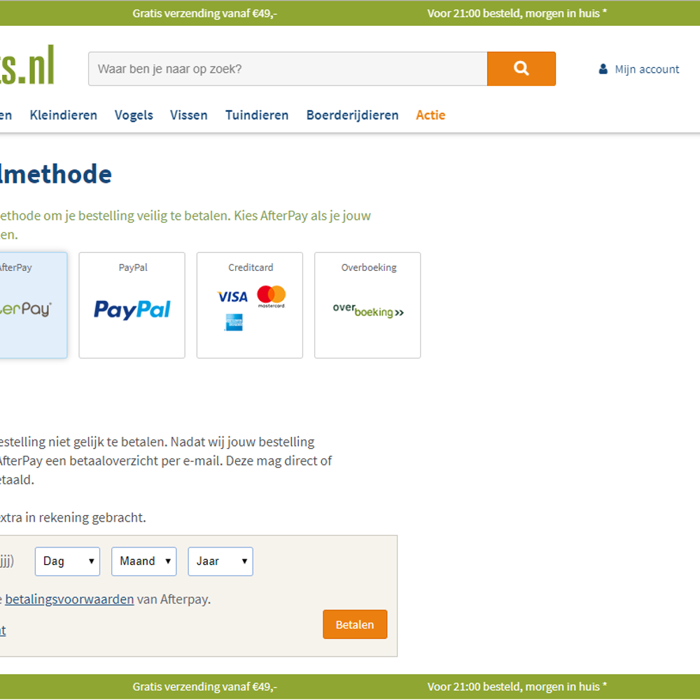Achteraf betalen in checkout AfterPay | Riverty