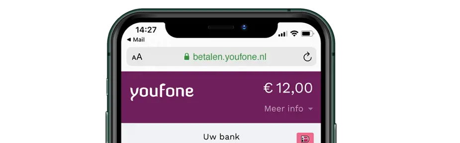 Example of a custom domain for Dutch TeleCom Provider Youfone, visible during mobile checkout.