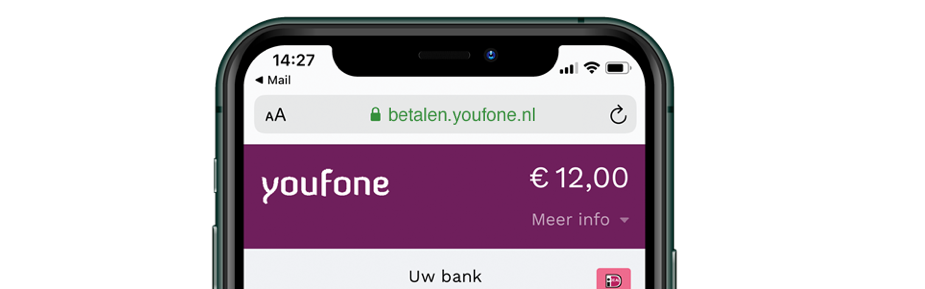 Example of a custom domain for Dutch TeleCom Provider Youfone, visible during mobile checkout.