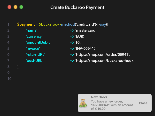 The PHP SDK comes with several examples found on Github, such as this Mastercard example transaction.